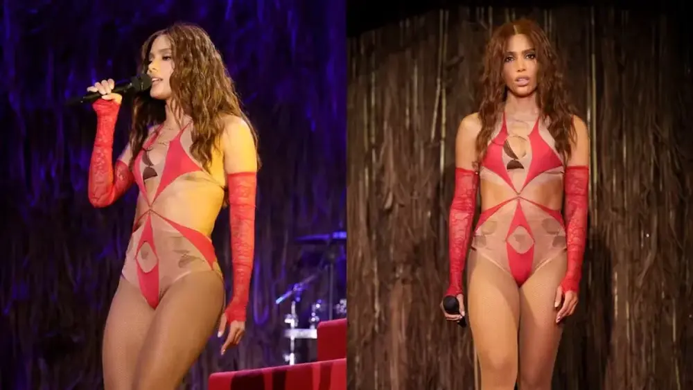 Anitta estreia turnê com body ultracavado e troca de roupa no palco