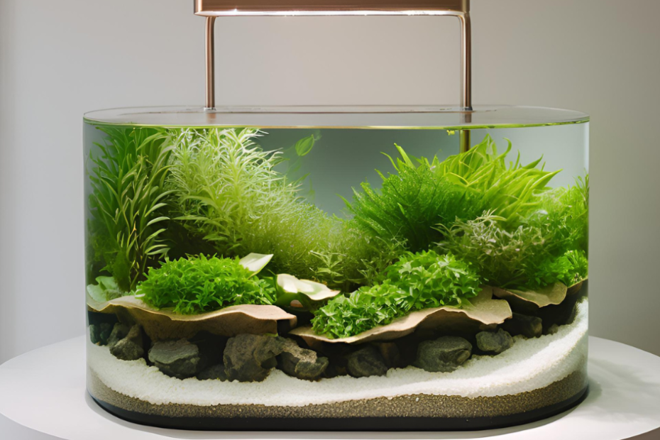 A beautifully aquascaped tank with live plants and natural decor