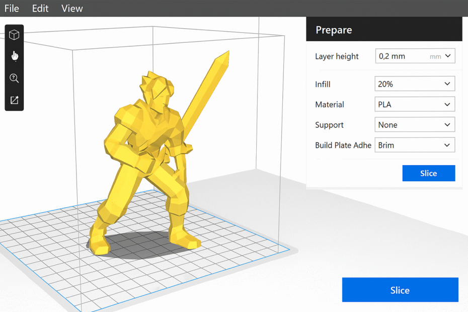 Captura de tela de um software de modelagem 3D mostrando um modelo sendo preparado para fatiamento.